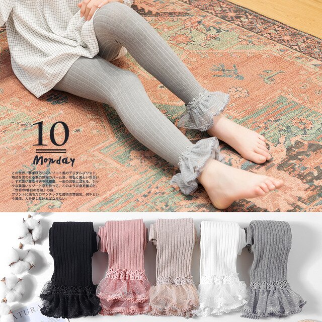 Leggings printemps-automne pour filles | Vêtements pour enfants, pantalon en coton doux, respirant, mignon, en dentelle,