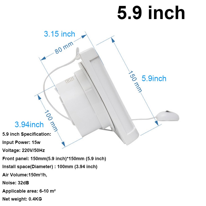 220V 5.9/7.76inch stilte Ventilatie Sterke Uitlaat Afzuigkap voor Raam Muur Badkamer Wc Keuken Gemonteerd 100 /150mm fan