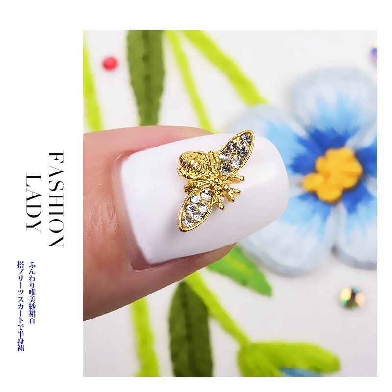 5pcs/10pcs Metal Alloy Bee 3D Nail Art Decorations Gold Silver Black Jewelry Gem Japanese Style Manicure Accessories