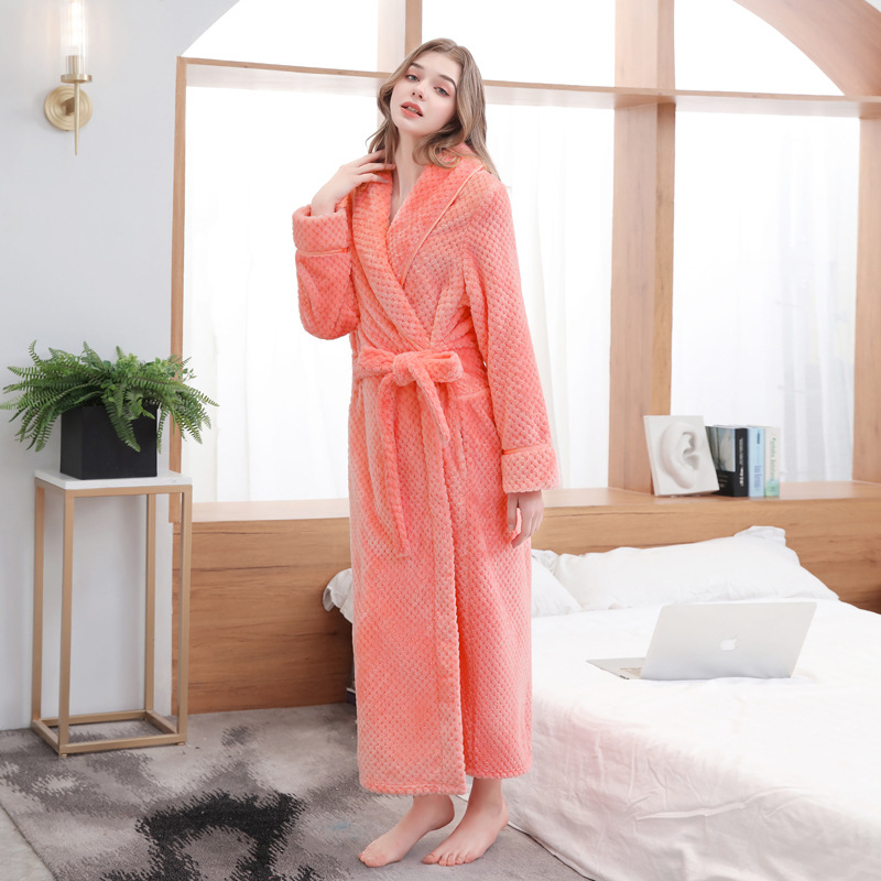 Large Size Flannel Long Robe Autumn Winter Thickened Couple Sleepwear Kimono Bathrobe Gown Nightgown Loose Coral Fleece Homewear