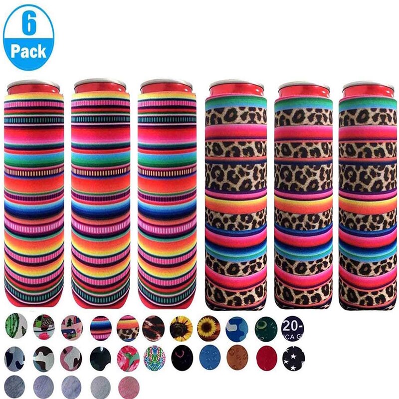 Neopreen Slanke Bier Kan Koeler Tall Stompe Houder Opvouwbare Stubby Houders Bier Koeler Tassen Past 12Oz Drinken &amp; Beer: 13SC 6pieces