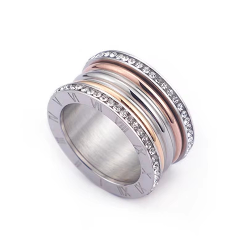 Anillos grandes elegantes de acero inoxidable para Mujer, anillo de circón brillante con alfabeto romano, Anillos gruesos para Mujer, joyería para y boda de lujo: 10 / Verde
