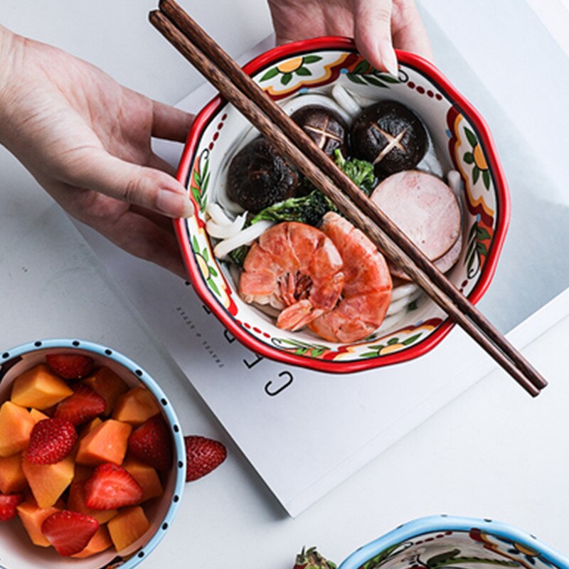 Bohemian Handgeschilderde Keramische Slakom Rijst Ramen Kom Soep Kommen Fruit Thuis Ontbijt Granen Huishoudelijke Keuken Servies