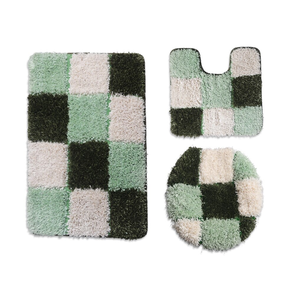 Europese geometrische abstracte flockmatset voor thuis toilet waterabsorberende antislipmat u-kussencombinatie driedelige badmat: 05