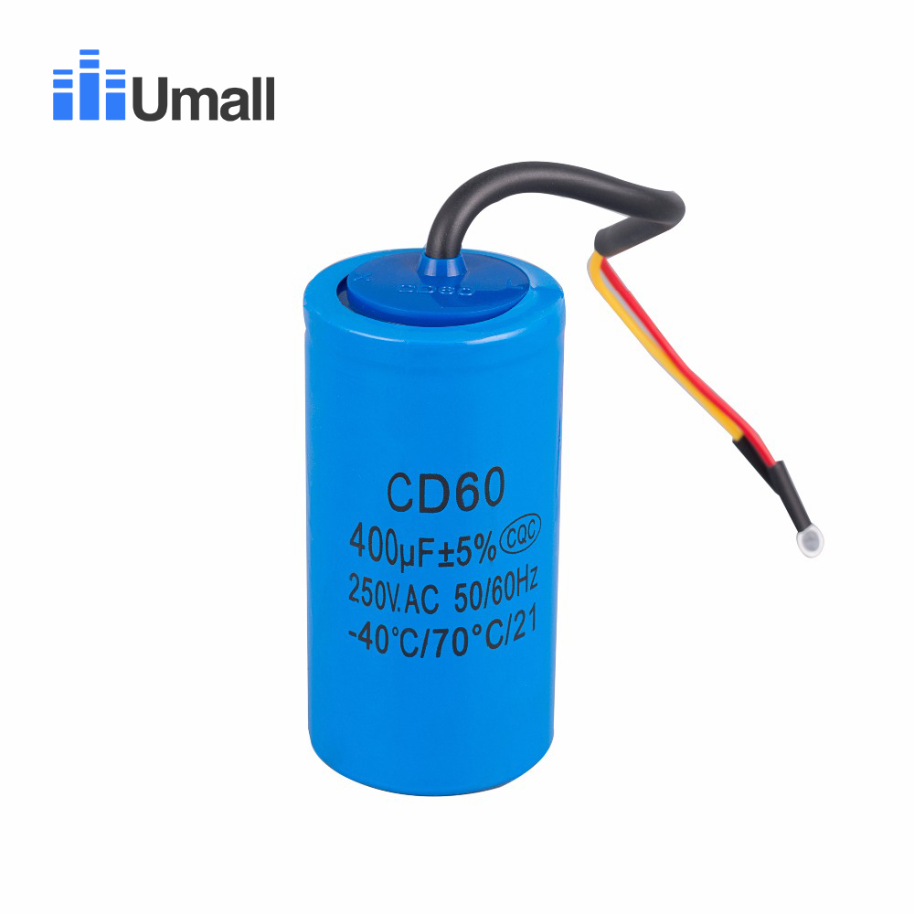Condensateur de démarrage CD60 400uF 250V AC, pour moteur électrique robuste, compresseur d&#39;air rouge jaune à deux fils