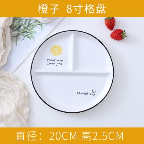 Vajilla para desayuno para una persona, plato de cerámica para pérdida de peso para niños, tres compartimentos: 8-inch pan orange