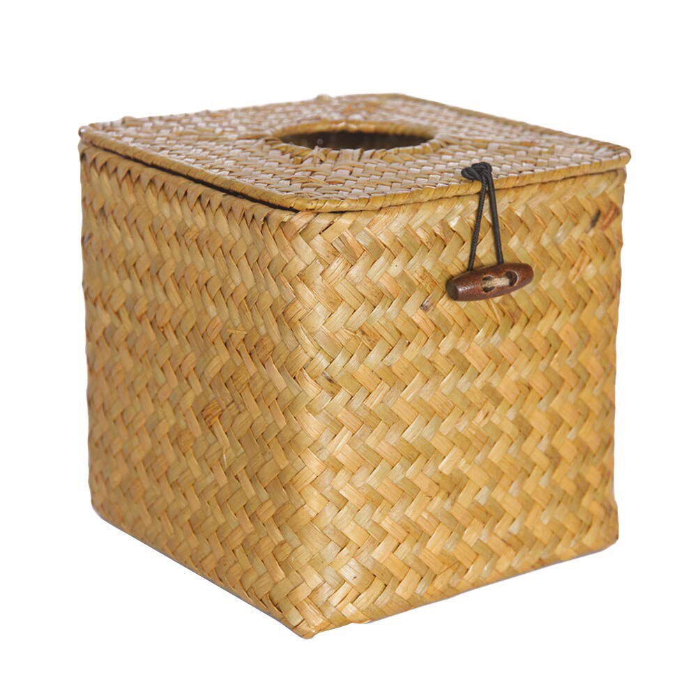 Vierkante Tissue Box Cover Tissue Houder Zeewier Hand Geweven Papier Handdoek Servet Dispenser Voor Thuis Restaurant: Yellow