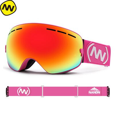 Nandn skibriller snowboard dobbelt lag  uv400 anti-dug store skimaske briller skiløb: Lyserød ramme-rød