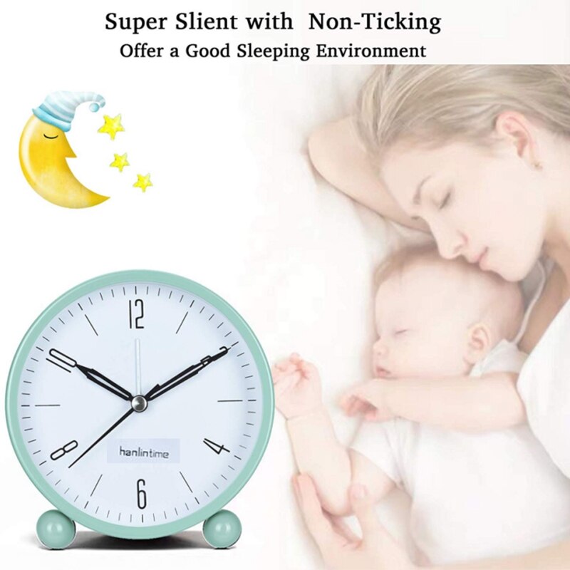 Alarm Clock, Analog Alarm Clock No Ticking with Snooze for Heavy Sleepers, Battery Operated and Light Function, Super Silent Ala