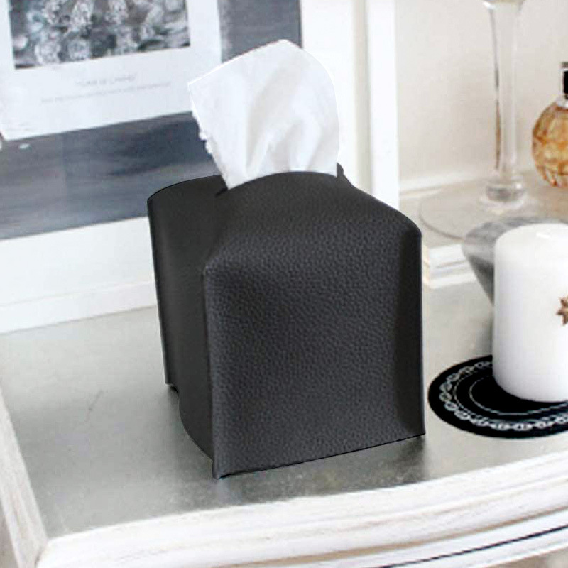 Caja de pañuelos cuadrada creativa para el hogar, Cube de cuero Pu de Color sólido, exquisito y moderno, almacenamiento para encimera de baño