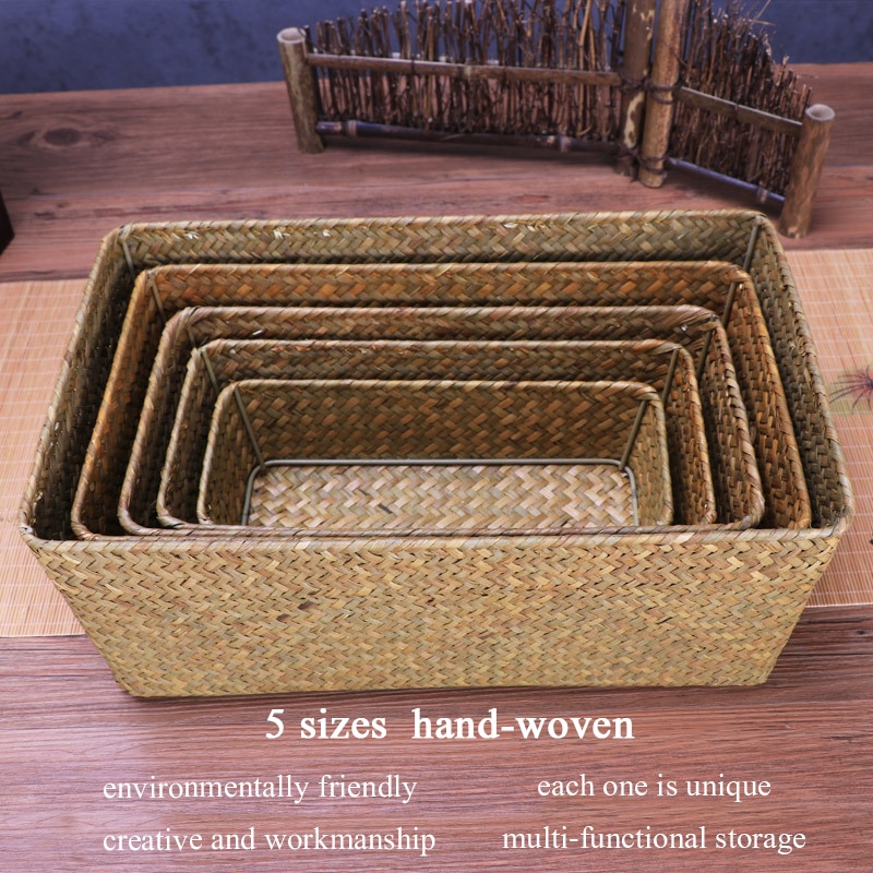 Cesta grande tejida Natural de mimbre de paja para mesa de hogar, toallas de pan de fruta, juego de contenedores de cesta mimbre almacenamiento de cocina pequeños