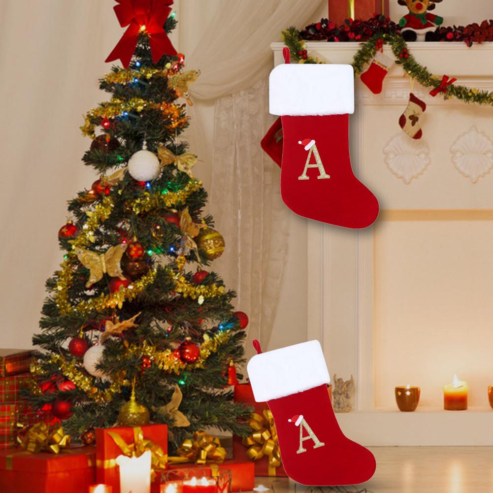 Bas de noël avec lettres nordiques imprimées, fabrication exquise avec lettres de l'alphabet, bas de noël pour la maison