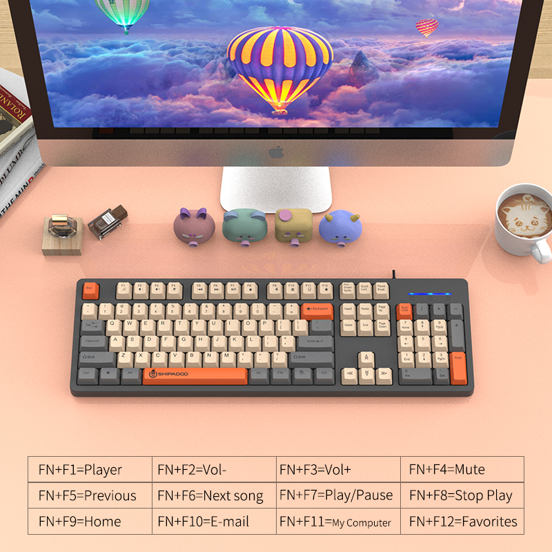 Conflict-vrij bedraad gamingtoetsenbord Ergonomie Spatwater 104 toetsen ABS Slijtvaste keycaps USB-toetsenbord voor desktopcomputer