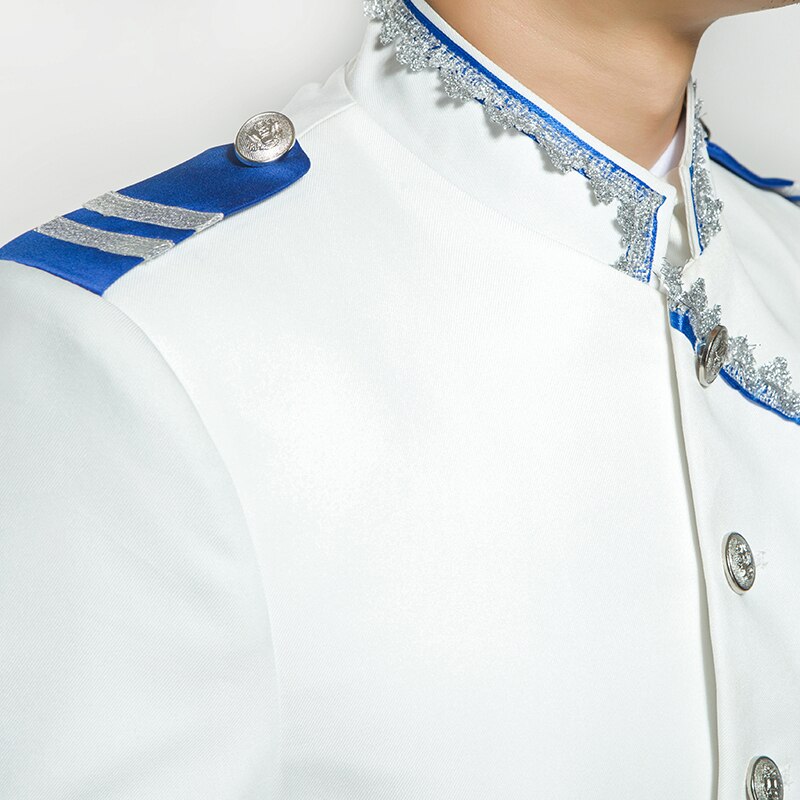 Pyjtrl europe army style stativ krage vit blå bröllop för män dj scen sångare män kostym med byxor kostym homme slim fit