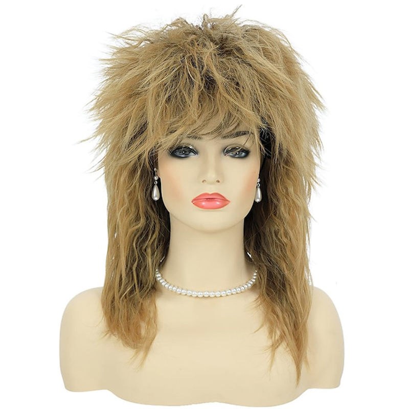 HAIRJOY Synthetic Hair 80s Tina Diva Costume Wig for Women Big Blonde Rocker Mullet Wigs Glam Punk Rock Rockstar Cosplay Wig: Brown