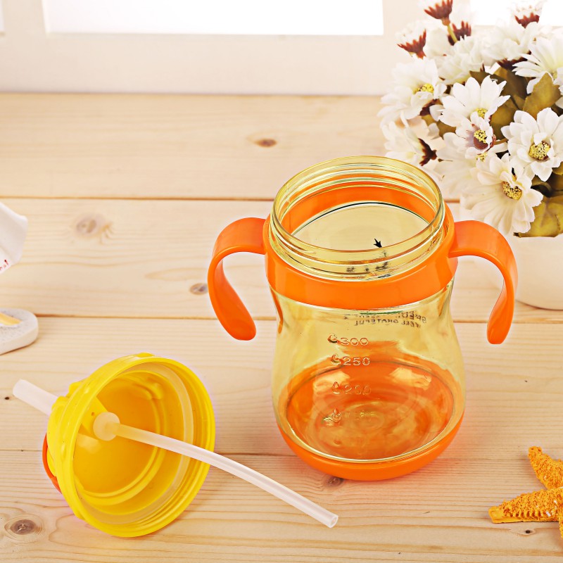 Taza de bebé de 300ml, vasos pijos de ciervos de dibujos animados para bebés, botellas de entrenamiento para niños pequeños, botellas para niños para aprender a beber con doble