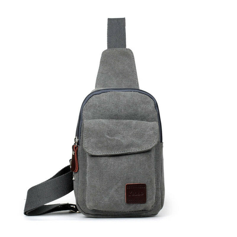 Men's Small Chest Sling Bag Travel Hiking Cross Body Messenger Shoulder Casual Solid Men Canvas Bag Handbag: Gray