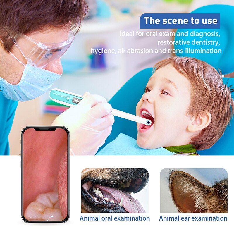 HD Intraoral Endoscoop Met 8 Led verlichting WiFi Draadloze Tandheelkundige Camera Inspectie voor Tandarts Oral Real-time Video Tandheelkundige gereedschap