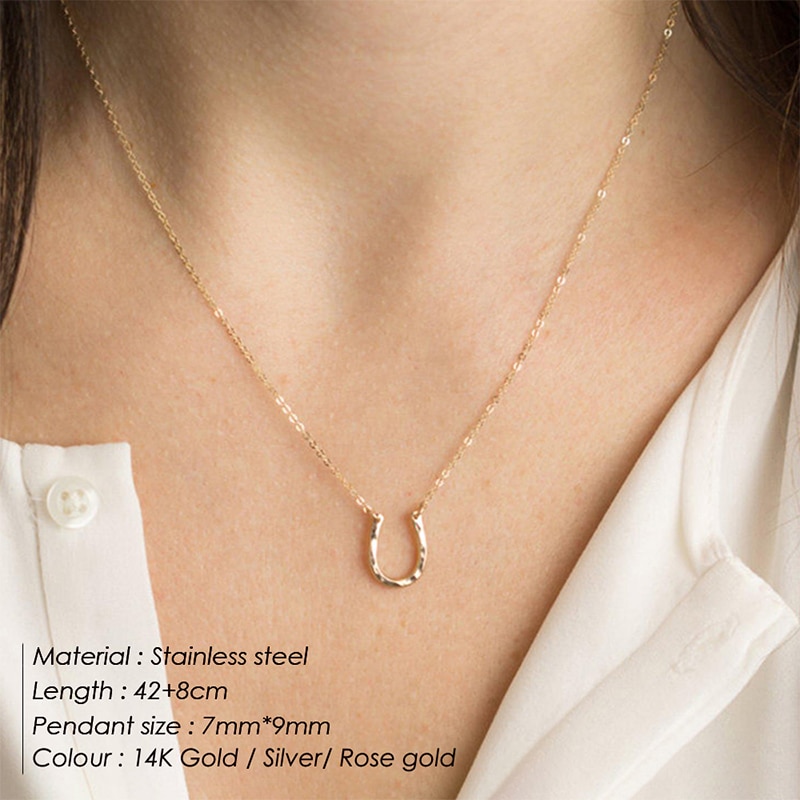 Collier avec pendentif en forme de U pour femme, en acier inoxydable, , chaîne à clavicule fine, d'anniversaire de la saint-valentin