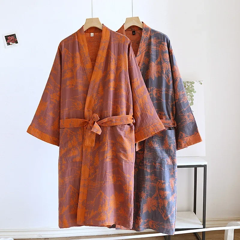 Roupão casual masculino, camisola solta, pijama para a pele, camisas masculinas, robe de quimono, pijama masculino, 2024