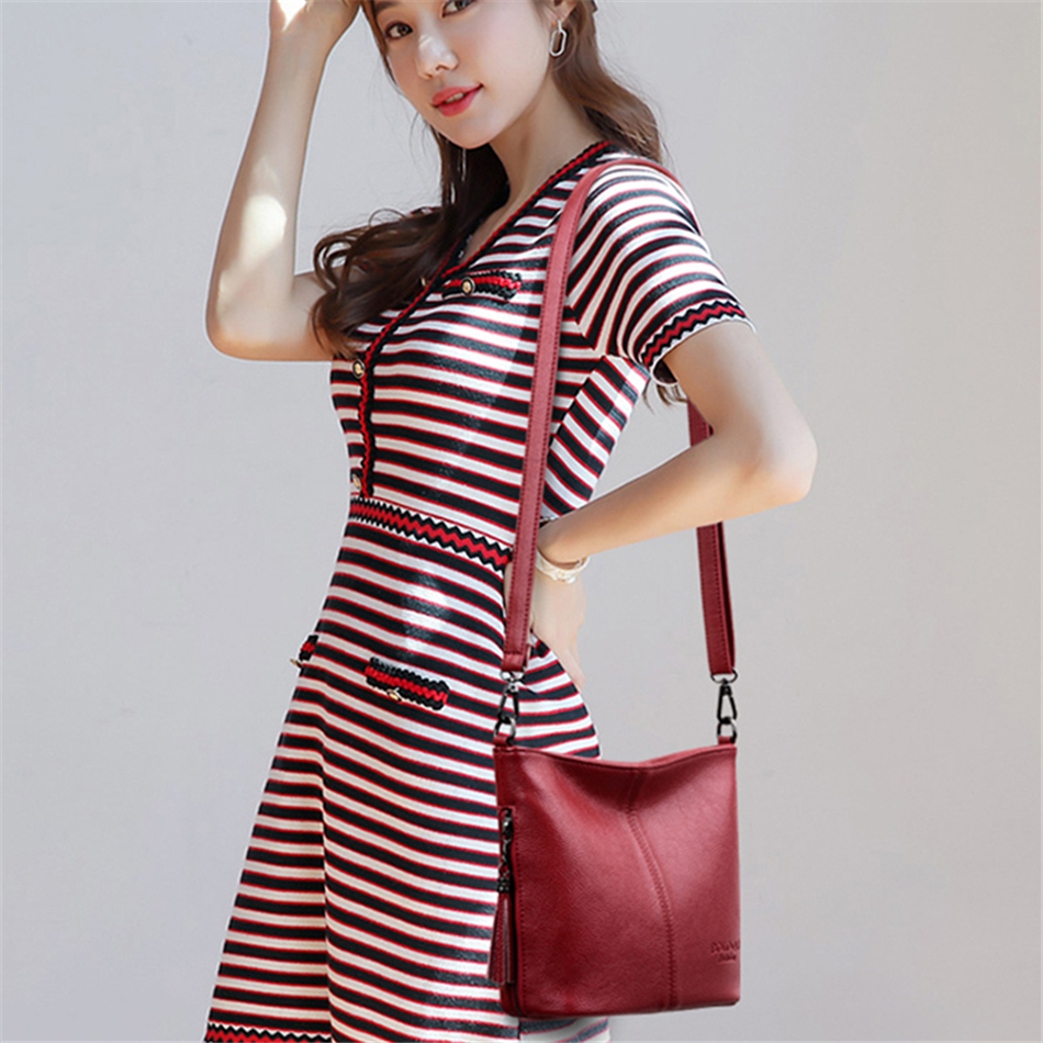 Bolso de hombro bonito para mujer, bandolera de cuero impermeable para mujer, bolso de mano, bolso cruzado superior Simple de Color sólido para mujer