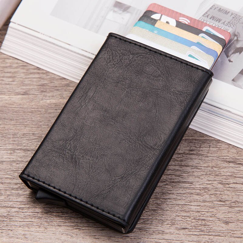 Dienqi Carton Fiber Kaarthouder Slanke Mannen Portefeuilles Trifold Rfid Blocking Slim Mini Portemonnee Kleine Metalen Purse Vallet Walet Magneet: black