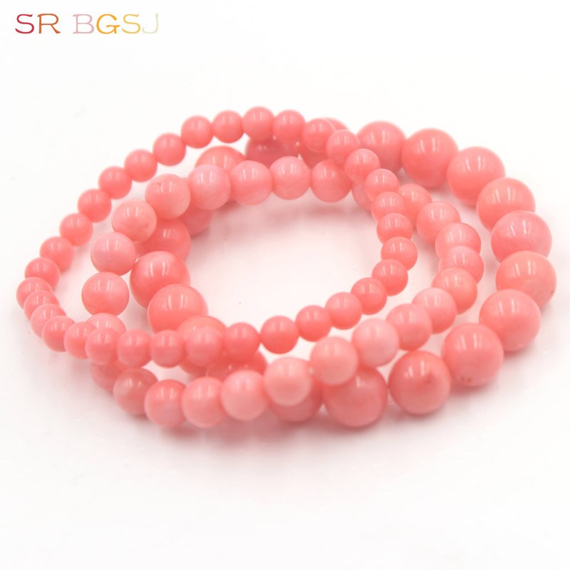 6 8 10mm Mother's Day Natural Pink Coral Gems Stone Stretchy Round Beads Bracelet 7" 7.5" 8"