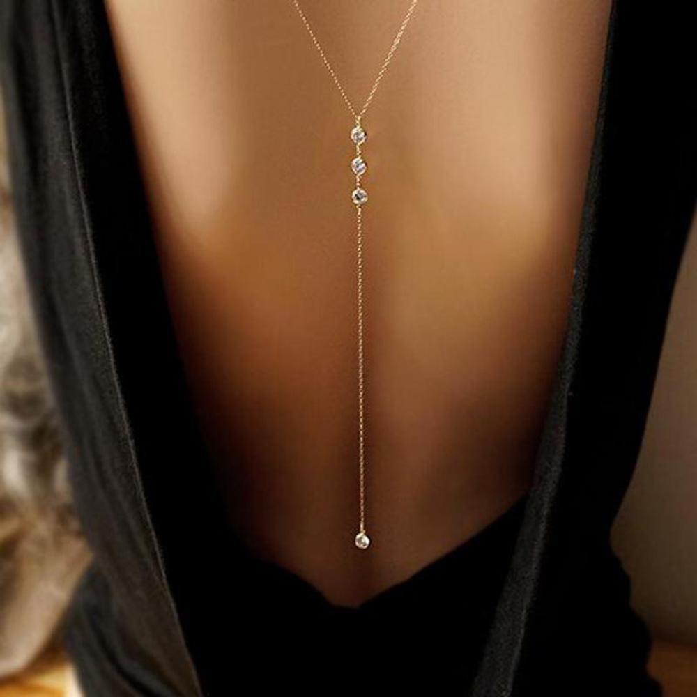 Strass Anhänger Kette Halskette Multi schicht Lange Halskette Körper Kette sexy nackt zurück Gold/Silber Farbe Kristall Körper Schmuck