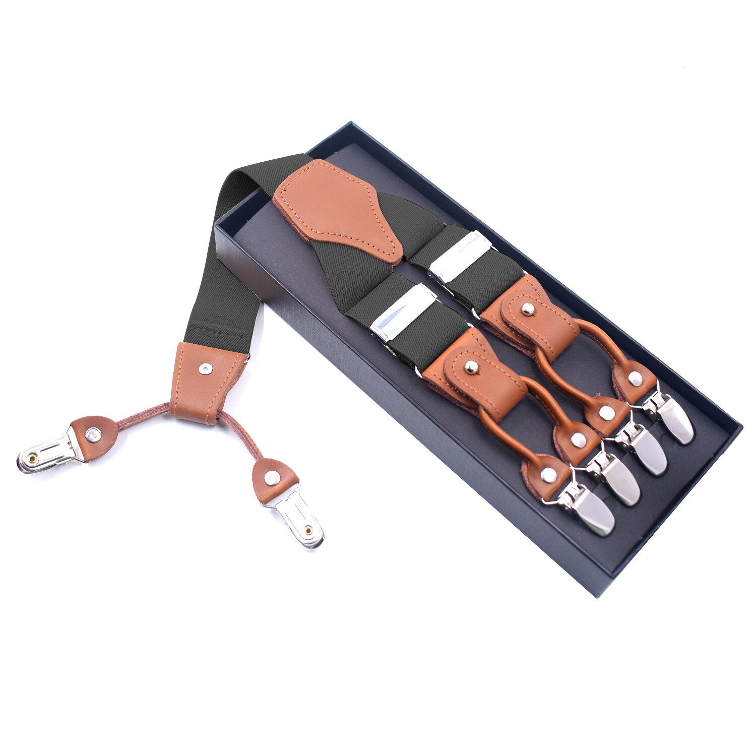 Bretelles en cuir Vintage Bretelles avec Clips en métal Pour hommes réglable chemise élastique sangle ceinture Bretelles Pour Homme Tirantes: Gray