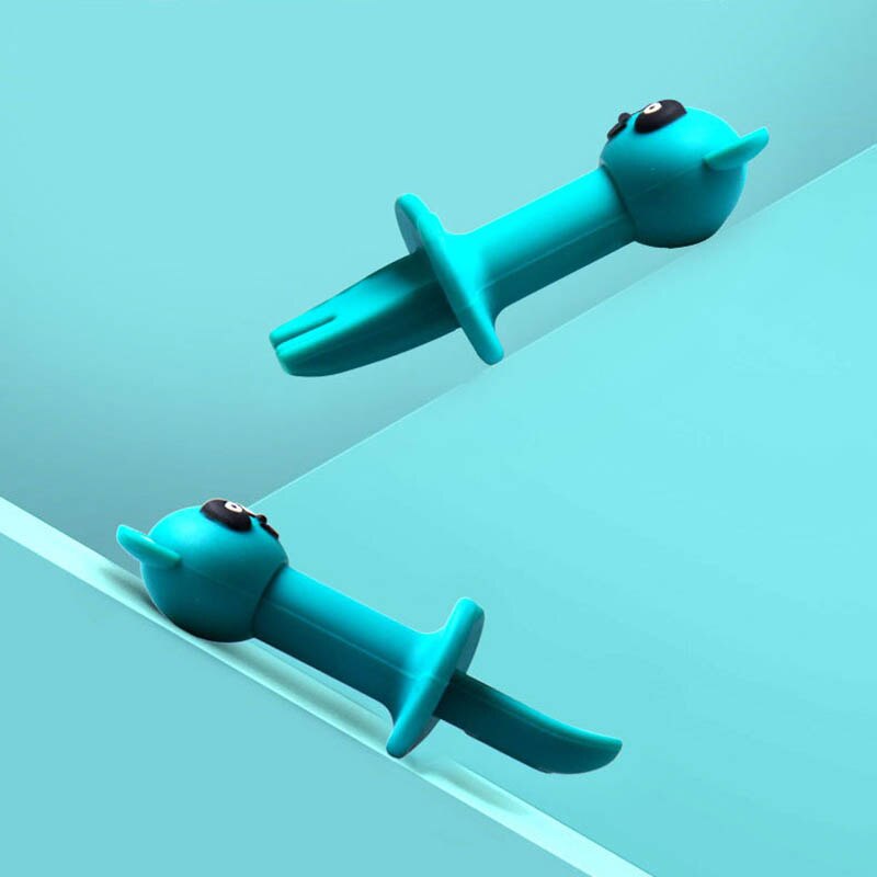 2Pcs/Set Cartoon Pattern Spoon Fork Set Detachable Safe Silicone Infant Feeding Children Tableware Utensil Heat-Resistant Spoon