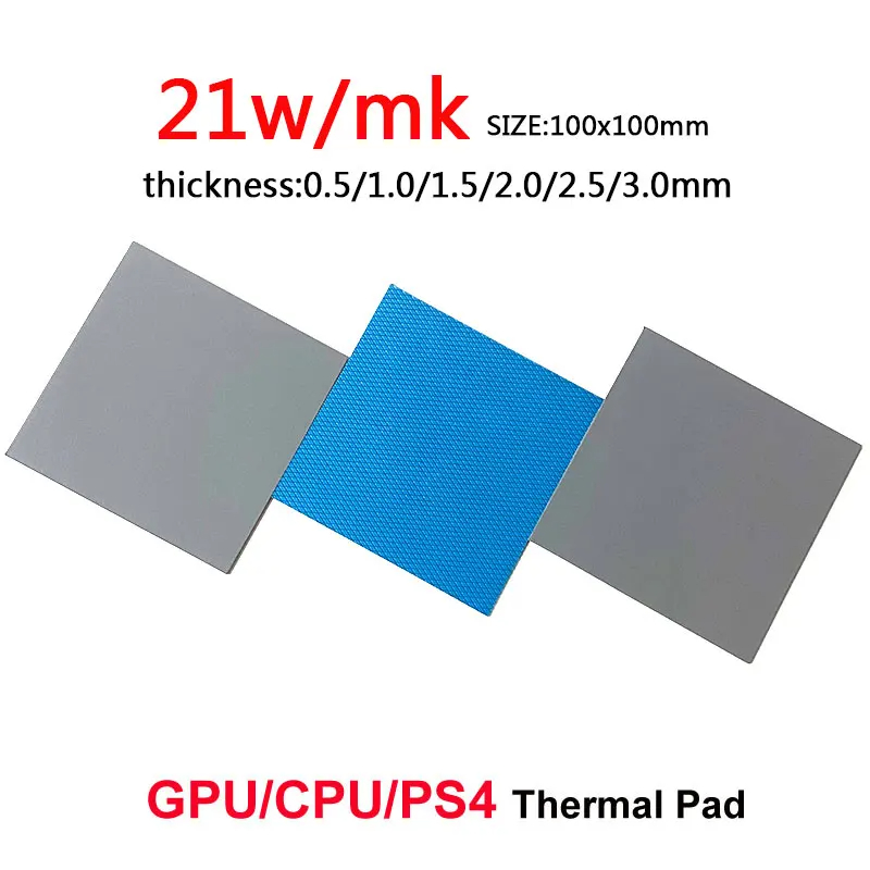 21W/MK GPU CPU almohadilla térmica disipador de calor almohadilla de silicona conductora de refrigeración 80x4 0/100x100mm almohadilla térmica de aislamiento térmico