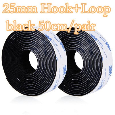 Mocne rzepy zapięcie samoprzylepne taśma haczyk i pętla nylonowa naklejka magiczne rzepy klej z klejem do majsterkowania 16 ~ 110mm 50cm: 25mmblack 1pair 50cm