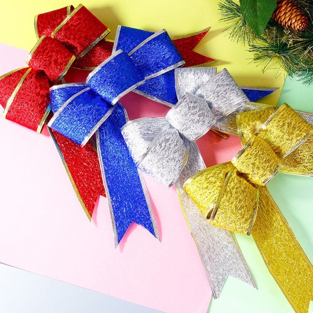 5 stuks/pak glinsterende stoffen kerstlint strik knoop lint ornamenten voor kerstboom decoratie (rood)