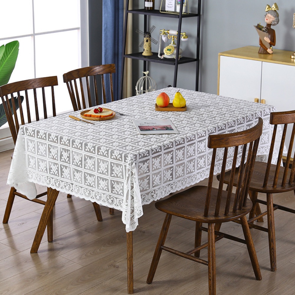 Elegancki Antyczny Koronkowy Ażurowy Obrus Haftowany Kwiatowy Europejski Pokrowiec na Stół Biały Uniwersalny Ślubny Obrus Bankietowy: Burgundowy