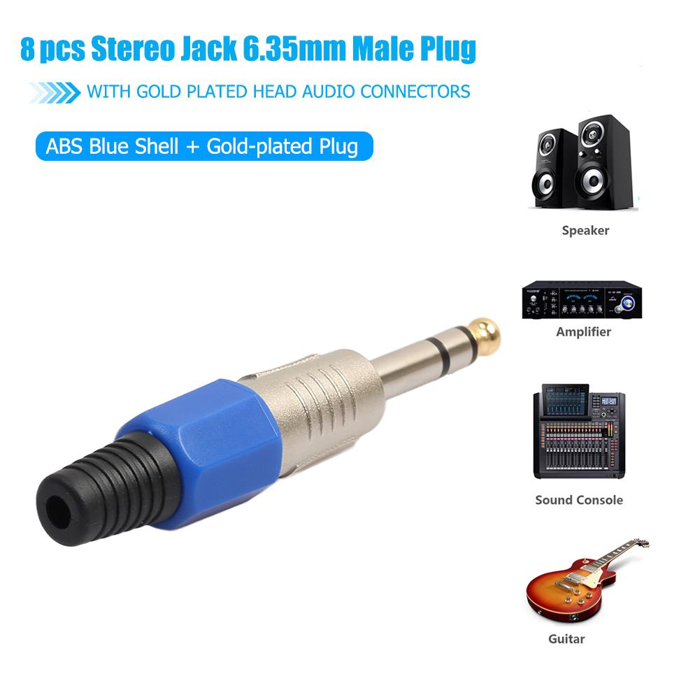 2 uds. De enchufe macho de 6,35mm, carcasa azul ABS y conector de clavija chapado en oro, amplificador de auriculares, Adaptador de Audio, soldadura externa azul