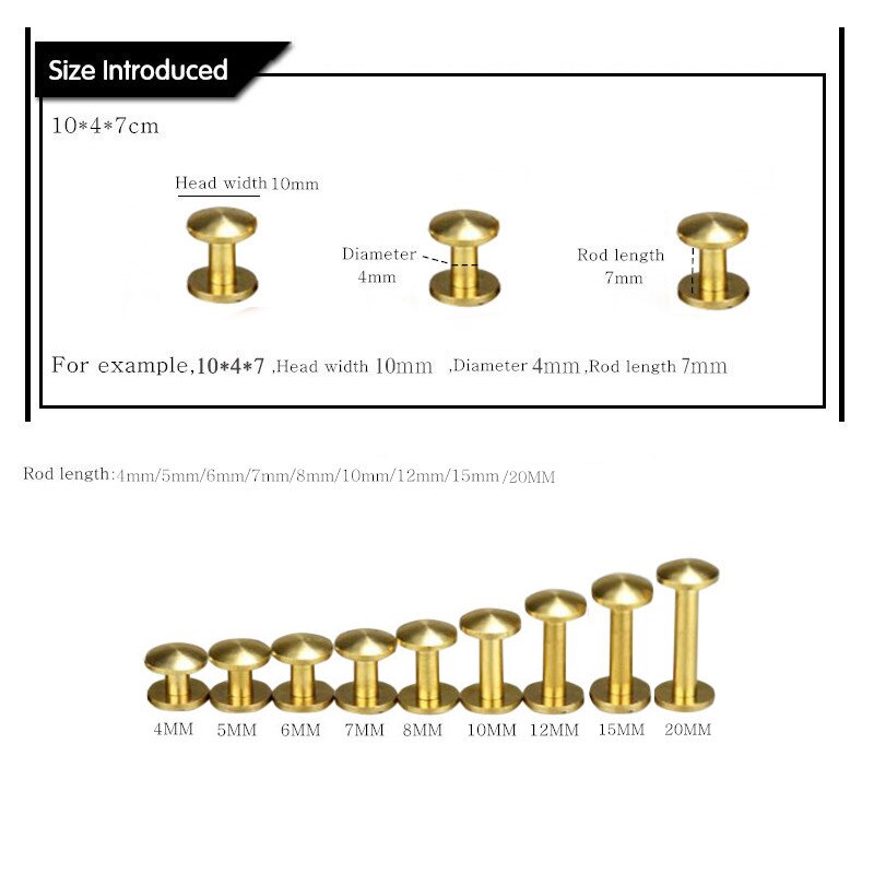 20Pcs plane/Arc Brass Screw Rivets DIY Luggage Leather Accessories Screw Stud Belt Nail Screw Buckle Album Binding Books spikes