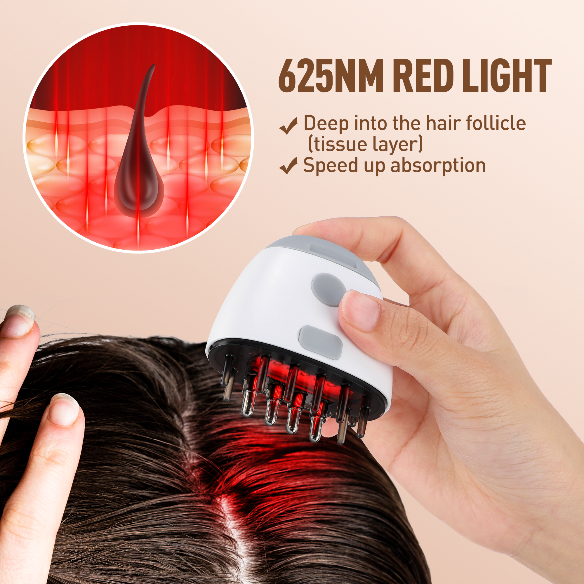 Elektrische Hoofdhuid Massage Borstel Rood Licht Therapie Haargroei Massage Kam Anti Haaruitval Vloeibare Olie Applicator Massager Gereedschap
