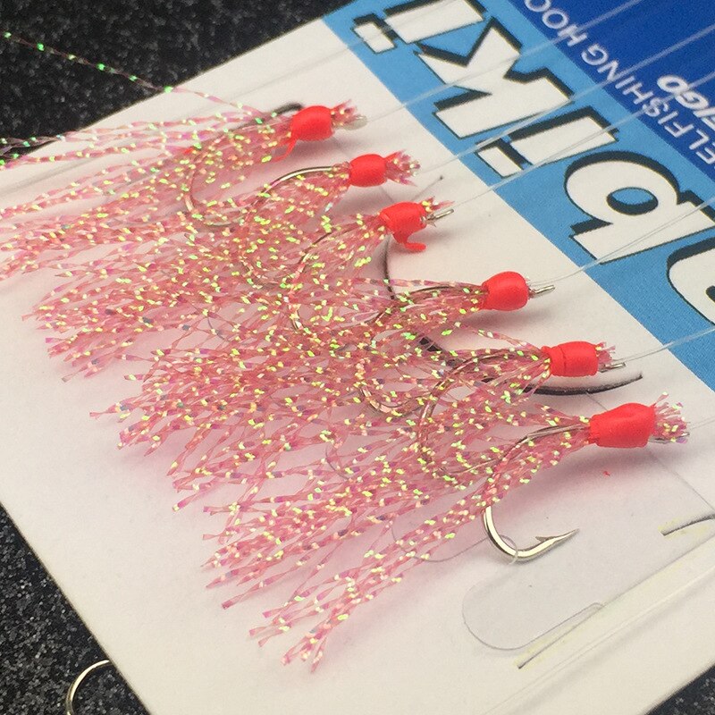 Minfishing Sabiki Fiskekrokar - 5 Pack/Parti - Lina med 6 Små Krokar och Lysande Pärlor