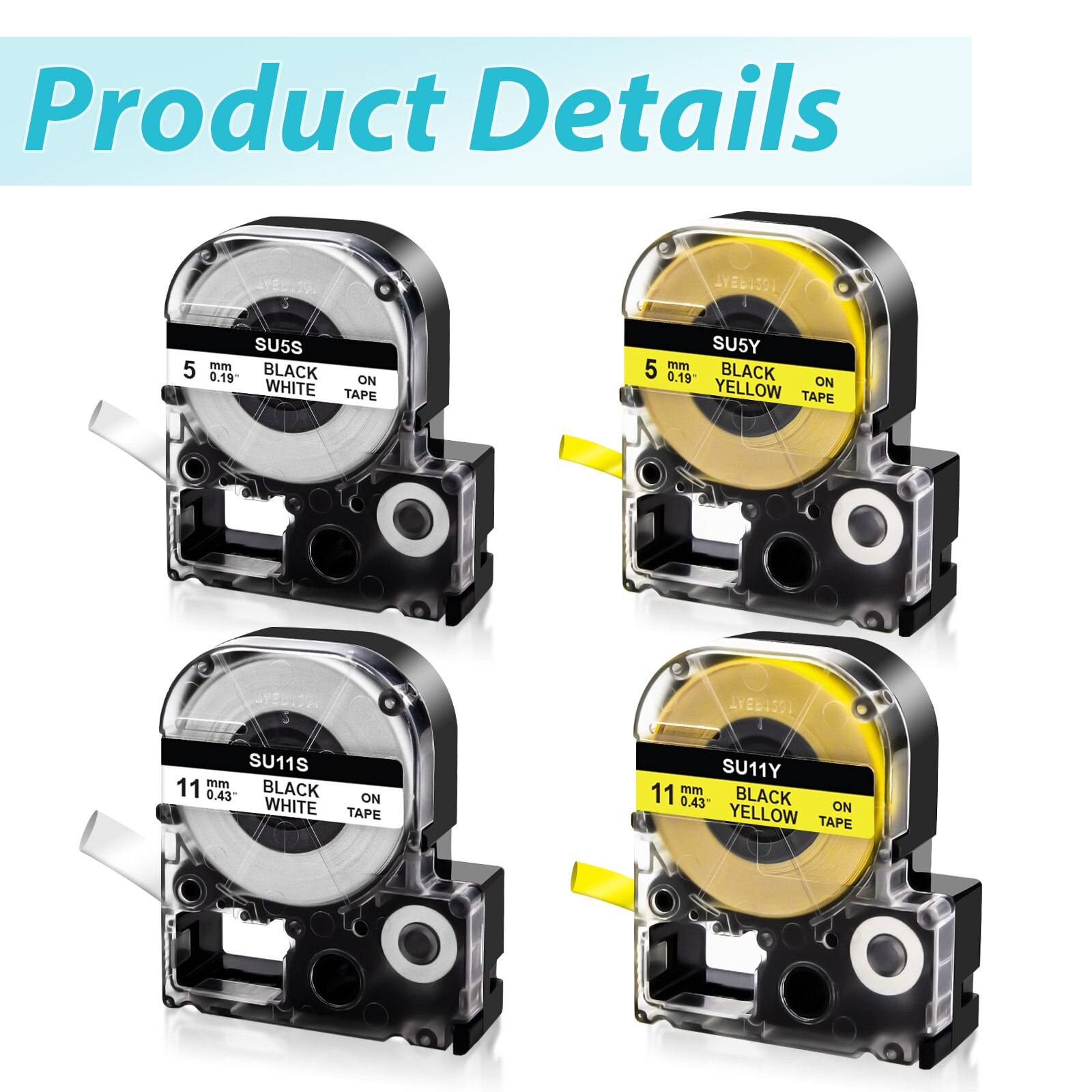 Ecowell LK-4WBA5/LK-4YBA5 Φ5mm/9mm Φ11mm/18mm Weiß Etikett Kompatibel für Epson KingJim SU5S SU5Y SU11S SU11Y Schrumpf Rohre