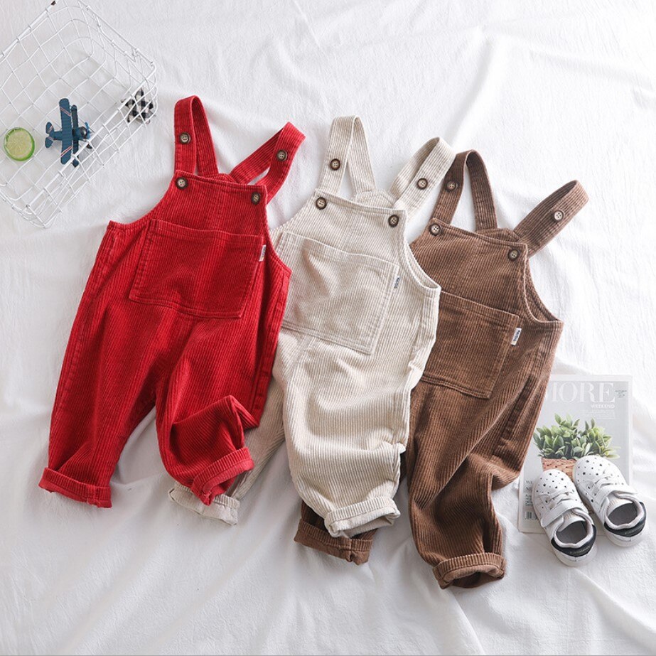 7 plus 1 børn piger fløjlsbukser bukser baby drenge overalls børn smækbukser beige brun rød ensfarvet