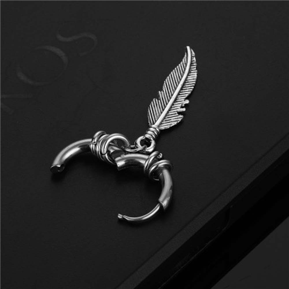 Estilo punk coreano masculino feminino liga cruz brincos de aço inoxidável moda jóias brincos de argola de penas