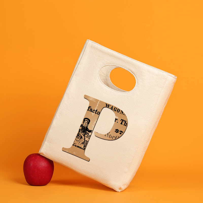 Brązowe litery ocieplana z płótna Unisex torba na Lunch wielokrotnego użytku śniadaniówka Organizer torba podróżna chłodzona: 9BrownP