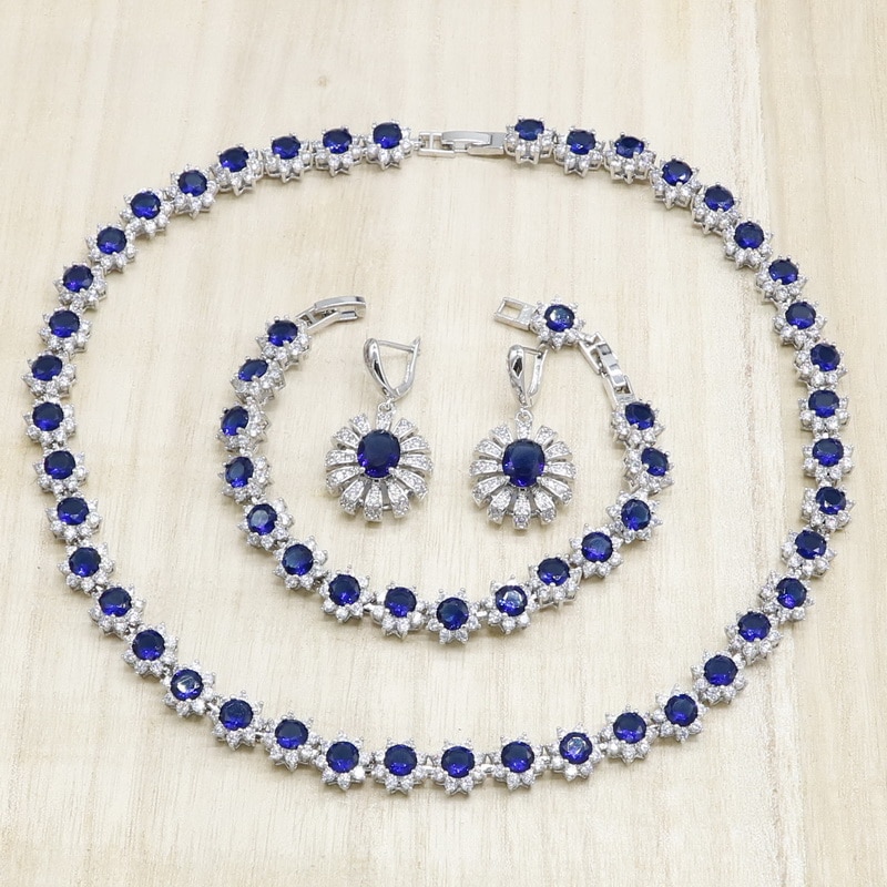 Set di gioielli in argento semiprezioso blu scuro per orecchini da donna con bracciale collana gioielli di moda 2021 Set vendita intera: 1