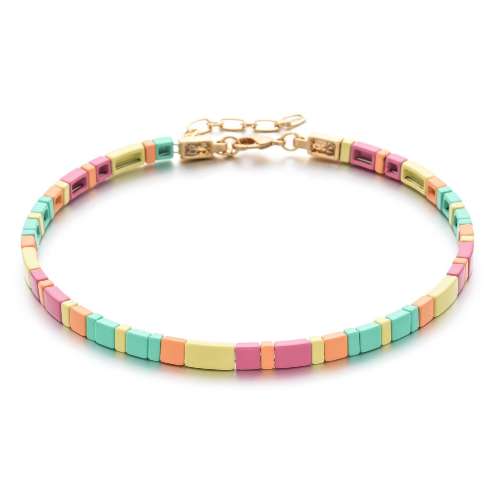 Collier ras du cou court pour femmes, perles colorées arc-en-ciel, pour la plage, bricolage, bijoux pour filles, de fête,: SL1251
