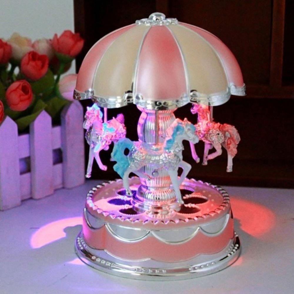 Kids Girls LED Carousel Light Music Box Xmas Home Decor Wedding Birthday Children Musical Geometric Toy