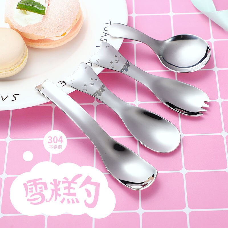 304 stainless steel spade spoon mini short handle round spoon square spoon dessert ice cream cute spoon