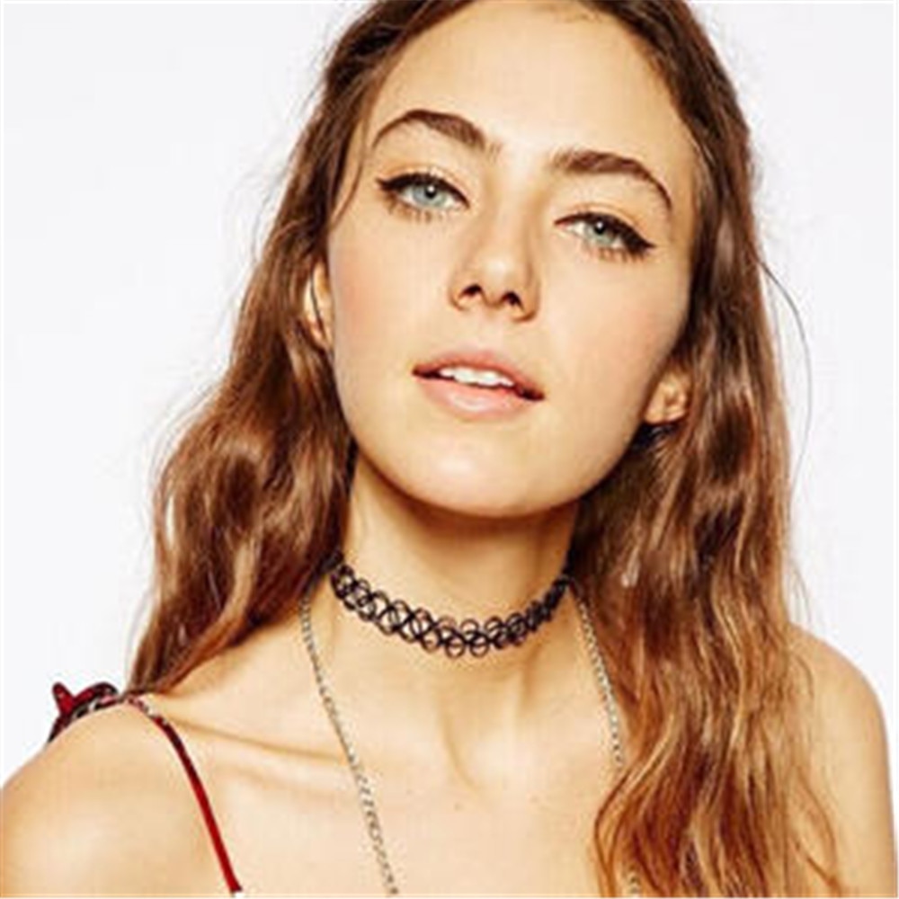 12 pièces/lot Vintage rétro noir en plastique collier ras du cou femmes Chokers colliers Stretch Punk pêche ligne tissage tatouage tour de cou