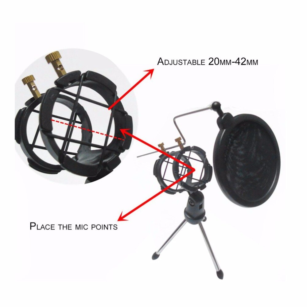 Microphone Tripod Stand Foldable Desktop Microphone Bracket with Shock Mount Mic Holder Clip and Filter