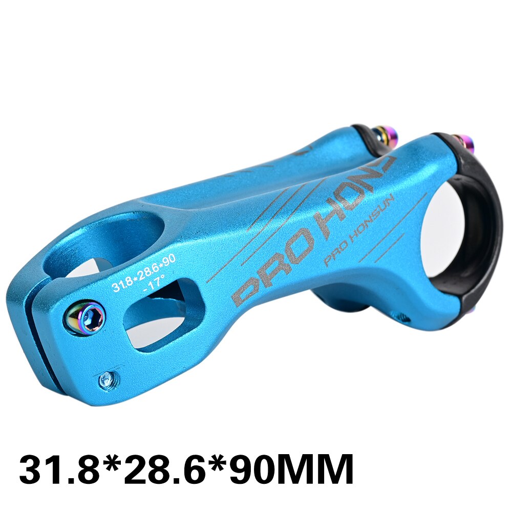 PRO HONSUN Bicycle stem road 17 Degree Stem Road MTB Bicycle lightweight handle 7075CNC aluminum alloy handle 28.6/31.8mm 90MM: Blue 90MM