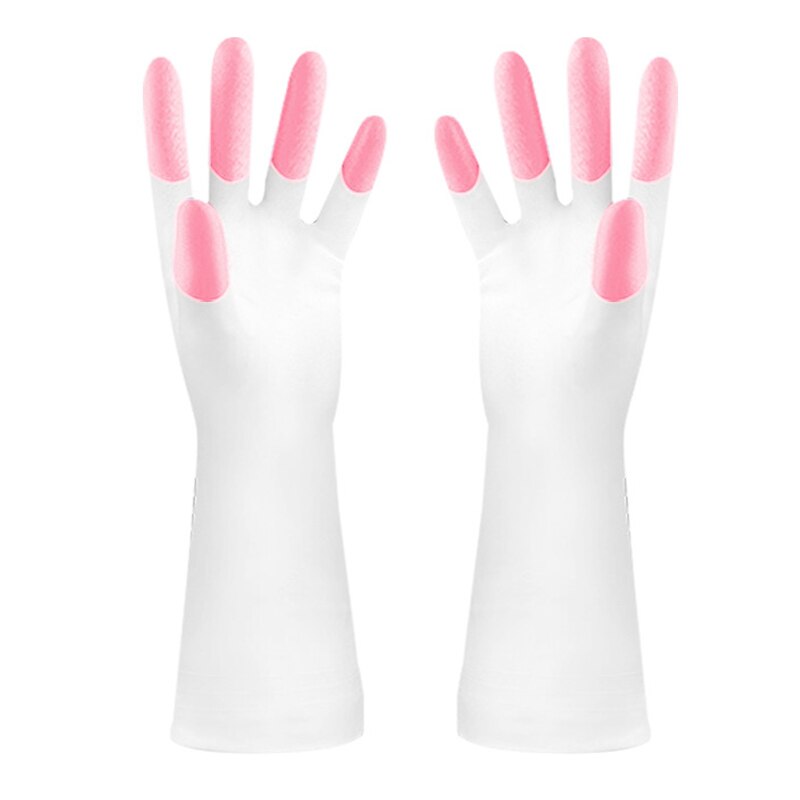 32.5cm latex handschoenen herbruikbare lange pvc handschoenen afwas handschoenen voor keuken tuinieren ksi 999: Roze